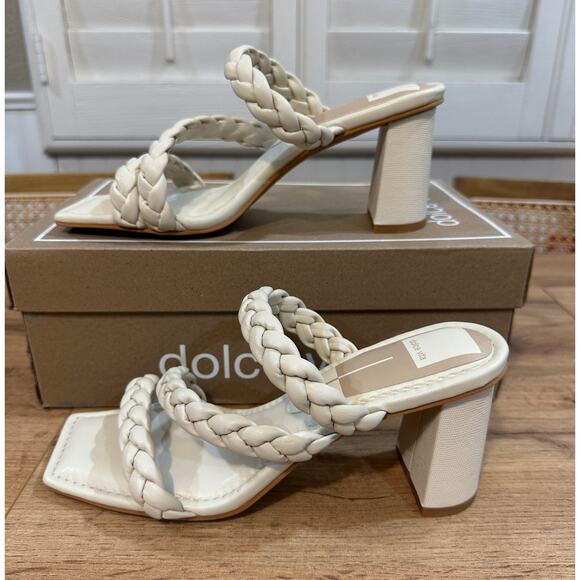 Dolce Vita Pang Heeled Sandals Ivory Stella Size 8 NIB Braided Slip On Strappy - Picture 3 of 13